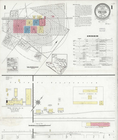 Pecos Texas 1927 - Fire Insurance Index - Old Map Reprint