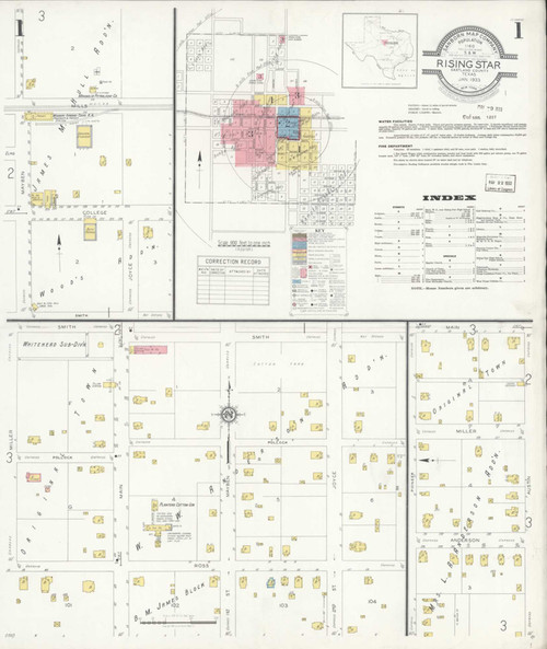 Rising Star Texas 1933 - Fire Insurance Index - Old Map Reprint