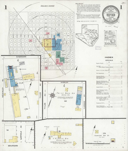 Rotan Texas 1925 - Fire Insurance Index - Old Map Reprint