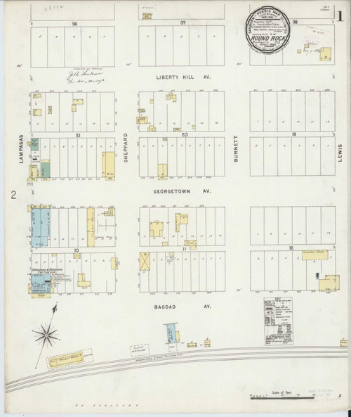 Round Rock Texas 1896 - Fire Insurance Index - Old Map Reprint