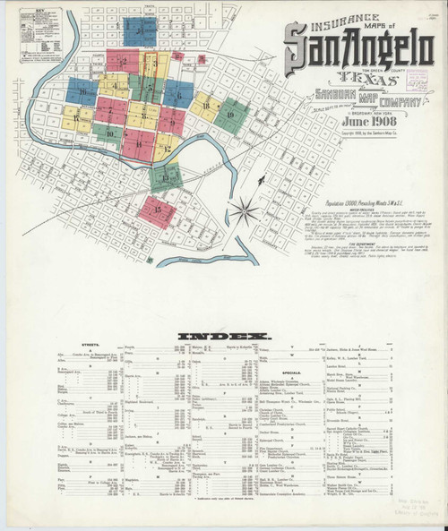 San Angelo Texas 1908 - Fire Insurance Index - Old Map Reprint