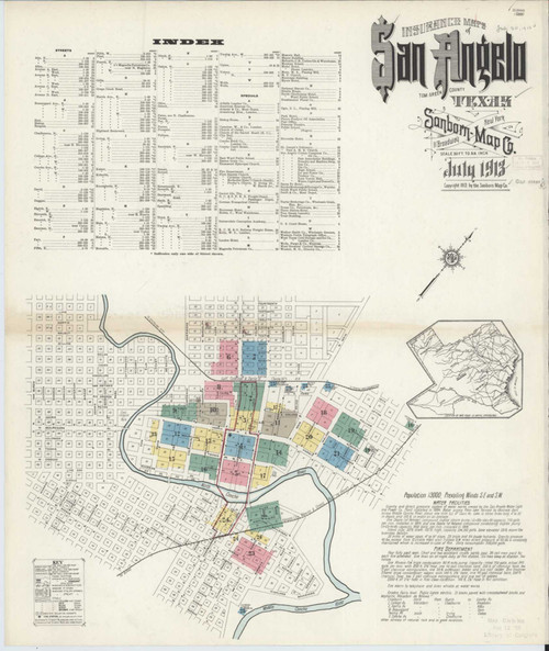 San Angelo Texas 1913 - Fire Insurance Index - Old Map Reprint