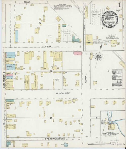 San Marcos Texas 1891 - Fire Insurance Index - Old Map Reprint