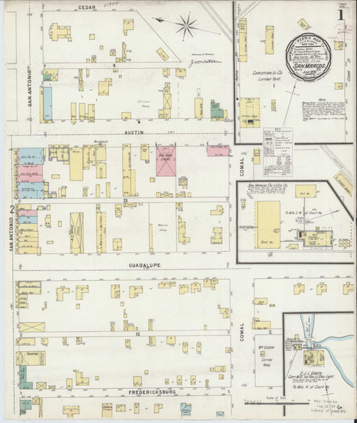 San Marcos Texas 1896 - Fire Insurance Index - Old Map Reprint