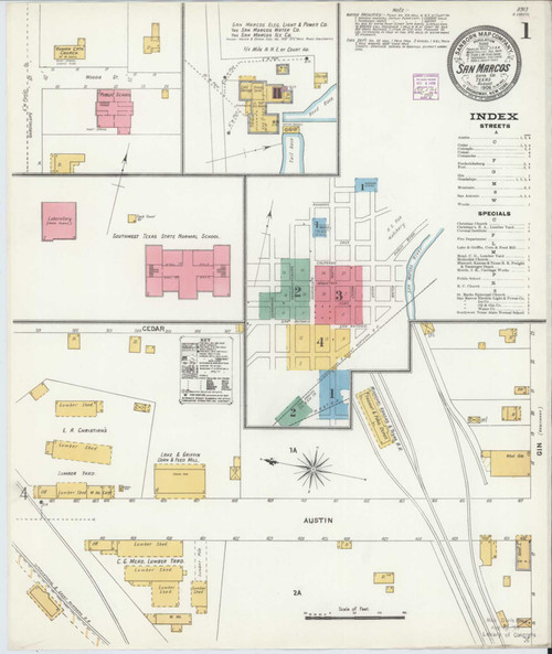 San Marcos Texas 1906 - Fire Insurance Index - Old Map Reprint