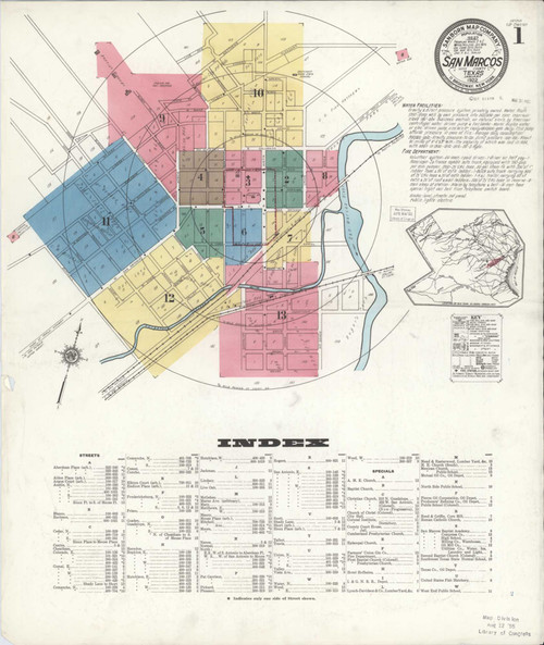 San Marcos Texas 1922 - Fire Insurance Index - Old Map Reprint