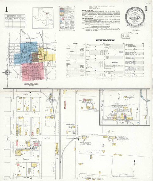 Sanger Texas 1935 - Fire Insurance Index - Old Map Reprint