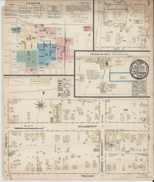 Sherman Texas 1885 - Fire Insurance Index - Old Map Reprint
