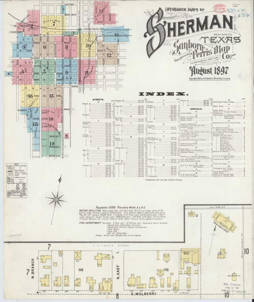 Sherman Texas 1897 - Fire Insurance Index - Old Map Reprint