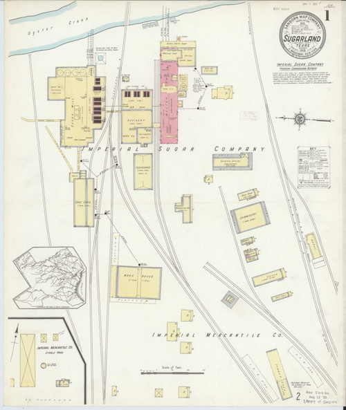 Sugarland Texas 1913 - Fire Insurance Index - Old Map Reprint