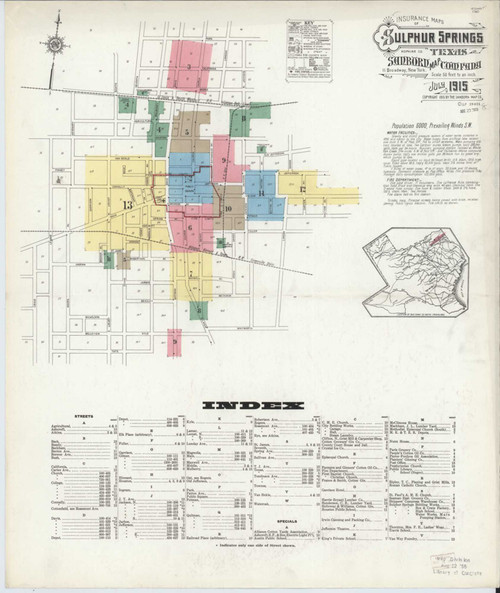 Sulphur Springs Texas 1915 - Fire Insurance Index - Old Map Reprint