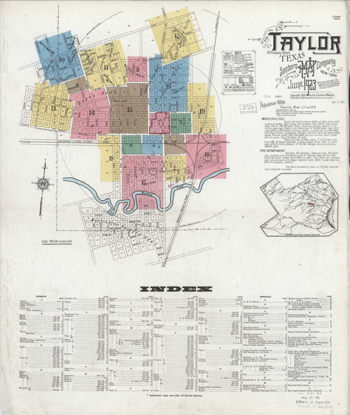 Taylor Texas 1923 - Fire Insurance Index - Old Map Reprint