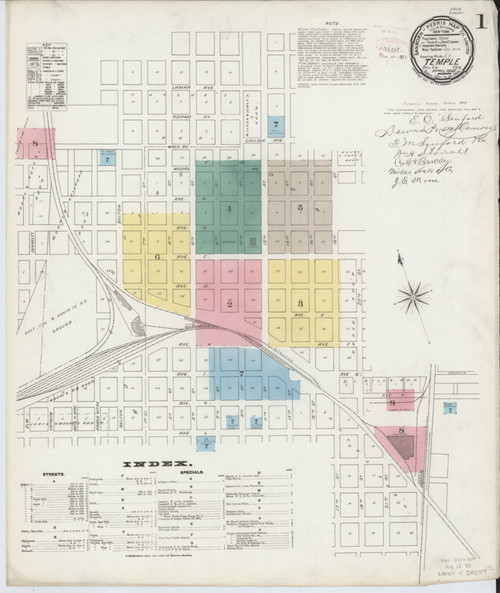 Temple Texas 1893 - Fire Insurance Index - Old Map Reprint