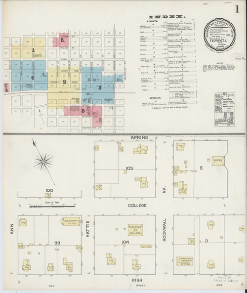 Terrell Texas 1888 - Fire Insurance Index - Old Map Reprint