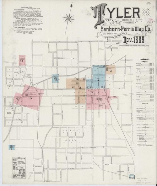 Tyler Texas 1889 - Fire Insurance Index - Old Map Reprint