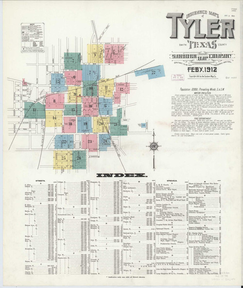 Tyler Texas 1912 - Fire Insurance Index - Old Map Reprint