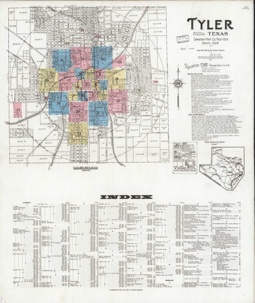Tyler Texas 1928 - Fire Insurance Index - Old Map Reprint