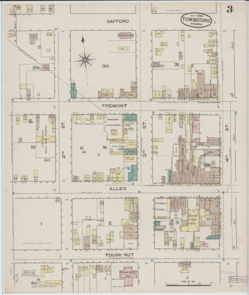Tombstone, Arizona Fire Insurance 1886 Sheet 3 - Old Town Map Reprint Wild West