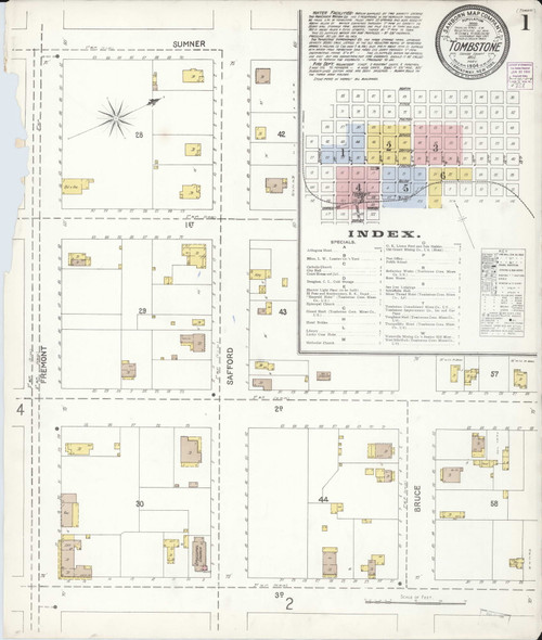 Tombstone, Arizona Fire Insurance 1904 Sheet 1 - Old Town Map Reprint Wild West