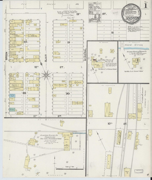 Silverton, Colorado Fire Insurance 1890 Sheet 1 - Old Town Map Reprint Wild West