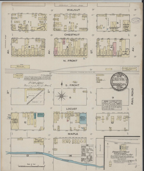 Dodge City, Kansas Fire Insurance 1884 Sheet 1 - Old Town Map Reprint Wild West