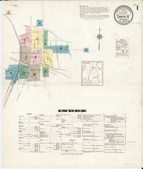 Santa Fe, New Mexico Fire Insurance 1913 Sheet 1 - Old Town Map Reprint Wild West