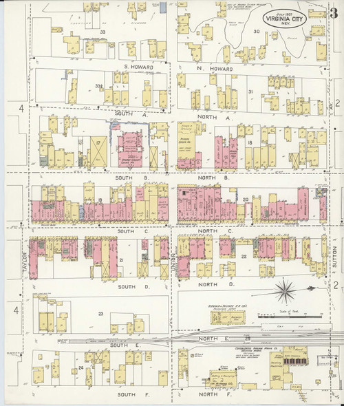 Virginia City, Nevada Fire Insurance 1907 Sheet 3 - Old Town Map Reprint Wild West