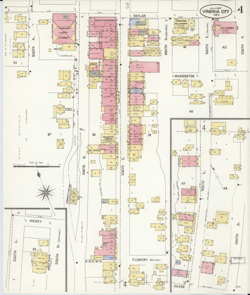 Virginia City, Nevada Fire Insurance 1907 Sheet 4 - Old Town Map Reprint Wild West