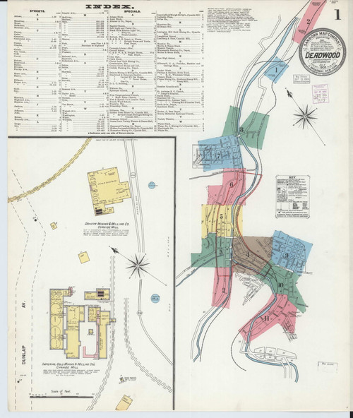 Deadwood, South Dakota Fire Insurance 1903 Sheet 1 - Old Town Map Reprint Wild West