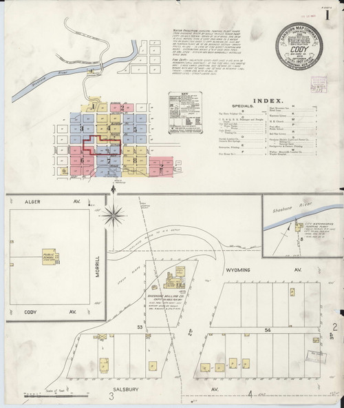 Cody, Wyoming Fire Insurance 1907 Sheet 1 - Old Town Map Reprint Wild West