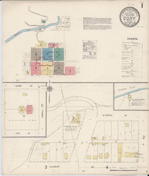 Cody, Wyoming Fire Insurance 1912 Sheet 1 - Old Town Map Reprint Wild West