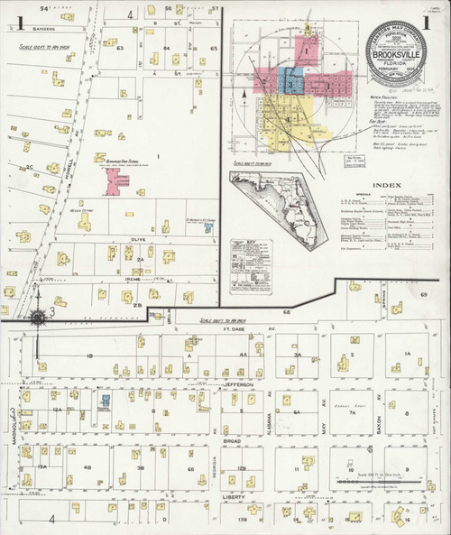 Brooksville Florida 1924 - Fire Insurance Index - Old Map Reprint