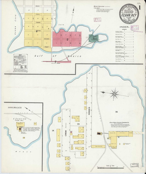Cedar Key Florida 1909 - Fire Insurance Index - Old Map Reprint