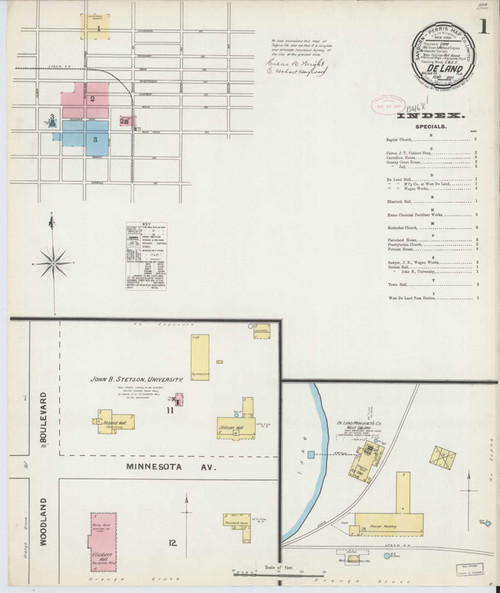 De Land Florida 1892 - Fire Insurance Index - Old Map Reprint