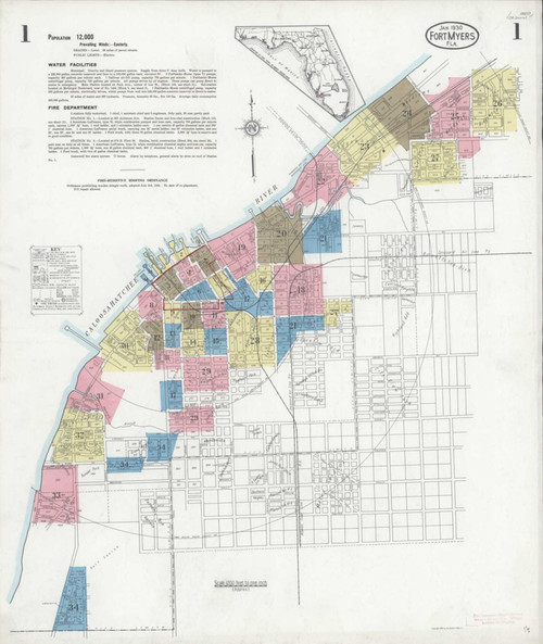 Fort Myers Florida 1930 - Fire Insurance Index - Old Map Reprint