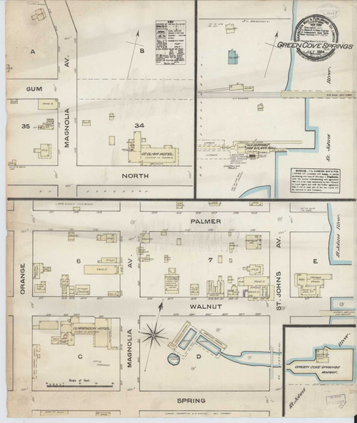 Green Cove Springs Florida 1884 - Fire Insurance Index - Old Map Reprint