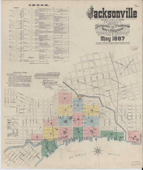 Jacksonville Florida 1887 - Fire Insurance Index - Old Map Reprint