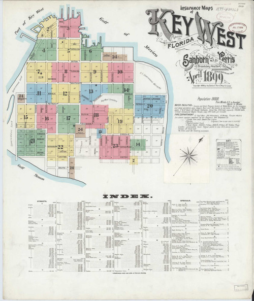 Key West Florida 1899 - Fire Insurance Index - Old Map Reprint
