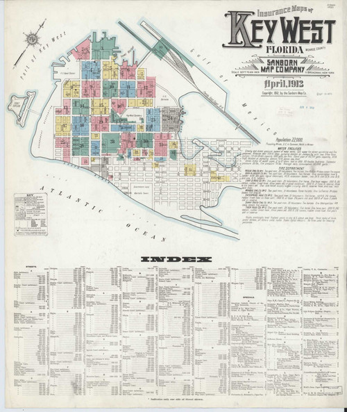 Key West Florida 1912 - Fire Insurance Index - Old Map Reprint