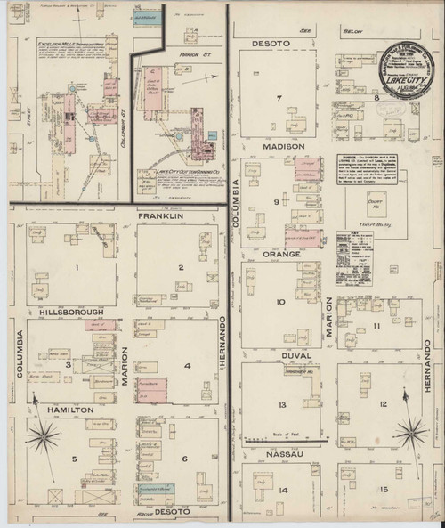 Lake City Florida 1884 - Fire Insurance Index - Old Map Reprint