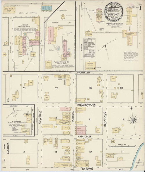 Lake City Florida 1890 - Fire Insurance Index - Old Map Reprint