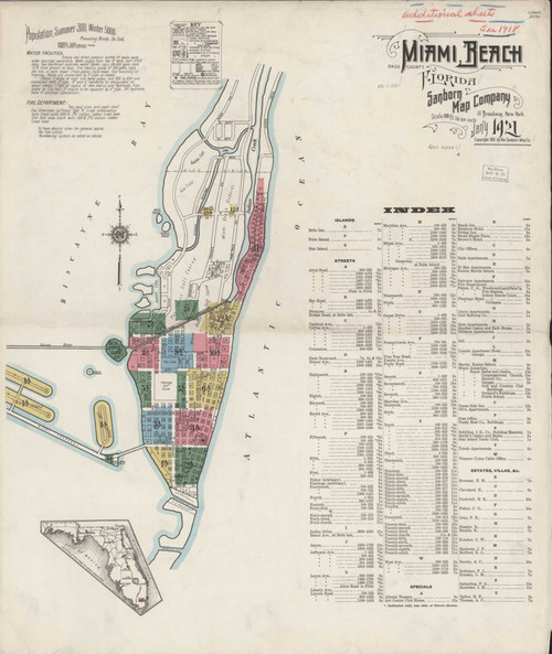 Miami Beach Florida 1921 - Fire Insurance Index - Old Map Reprint