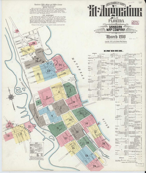 Saint Augustine Florida 1910 - Fire Insurance Index - Old Map Reprint