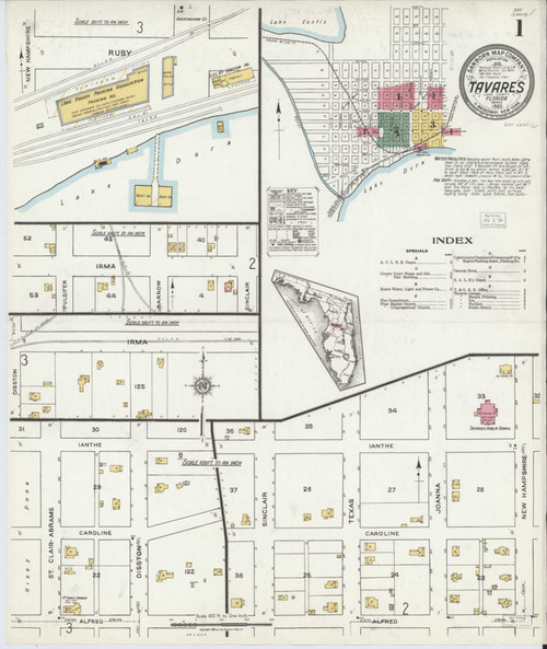 Tavares Florida 1920 - Fire Insurance Index - Old Map Reprint