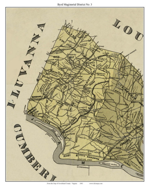 Byrd Magisterial & School District - Goochland Co. Virginia 1881 Old Town Map Custom Print