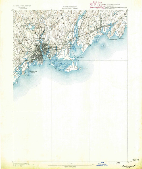Bridgeport, CT 1891 (1891) USGS Old Topo Map Reprint 15x15 CT Quad 330978