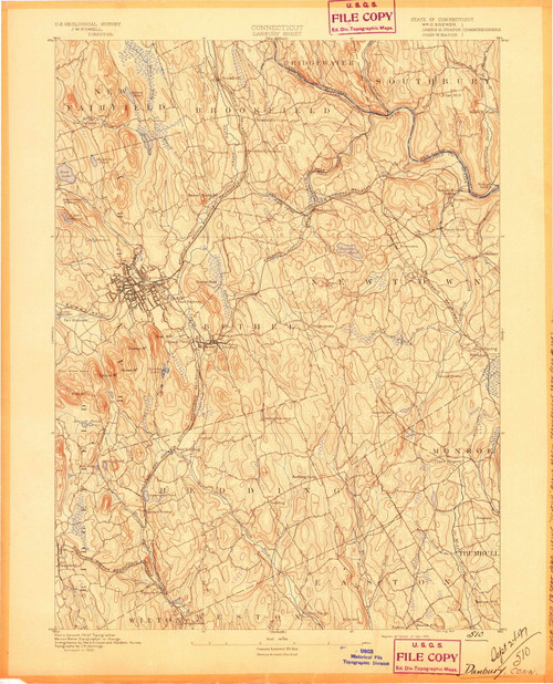 Danbury, CT 1892 (1897) USGS Old Topo Map Reprint 15x15 CT Quad 331001
