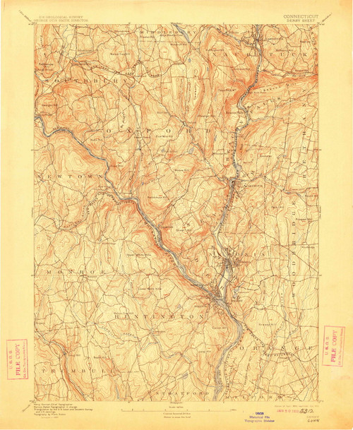 Derby, CT 1893 (1912) USGS Old Topo Map Reprint 15x15 CT Quad 331019