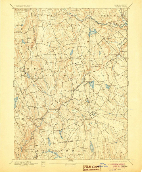 Gilead, CT 1892 (1905) USGS Old Topo Map Reprint 15x15 CT Quad 331027
