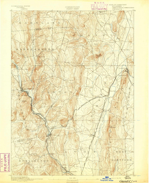 Granby, CT 1892 (1892) USGS Old Topo Map Reprint 15x15 CT Quad 331032